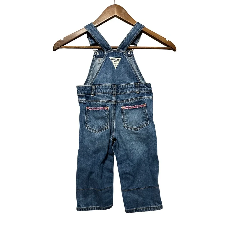 OshKosh B'gosh Denim Overalls Toddler‎ Baby Girls 18M Blue Floral Accents